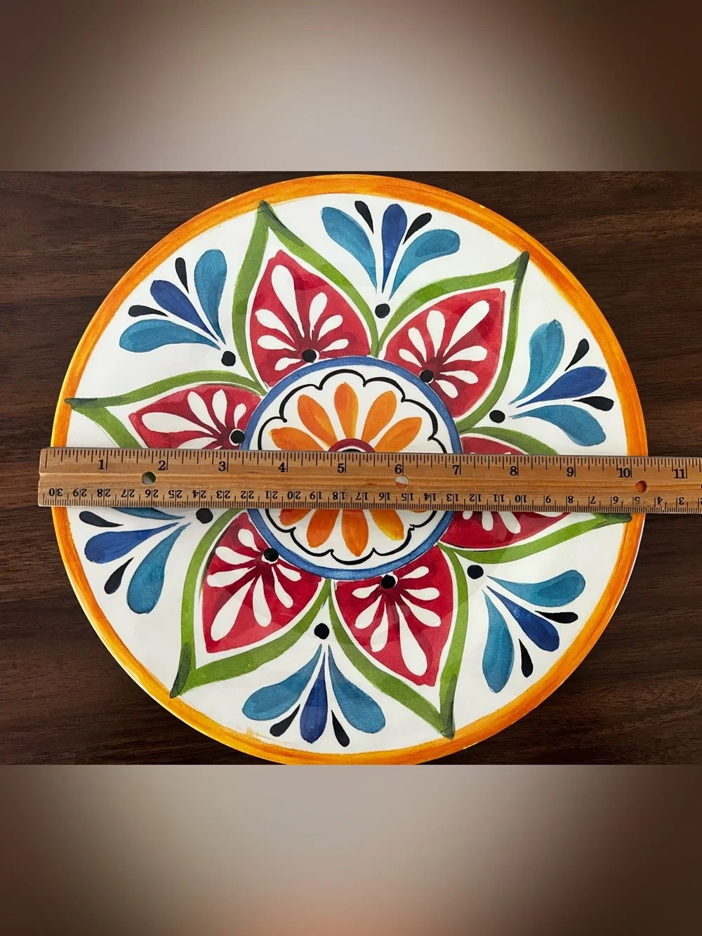 Bed Bath & Beyond Melamine 10.5” Dinner Plates Boho Tuscany Orange Set Of 4